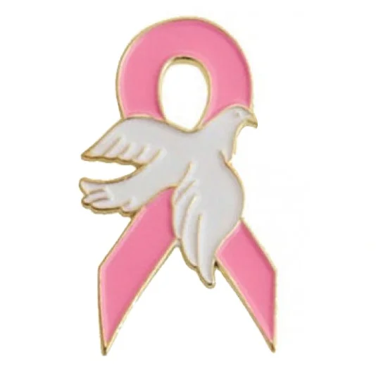 new custom word peace pink ribbon dove badge pin