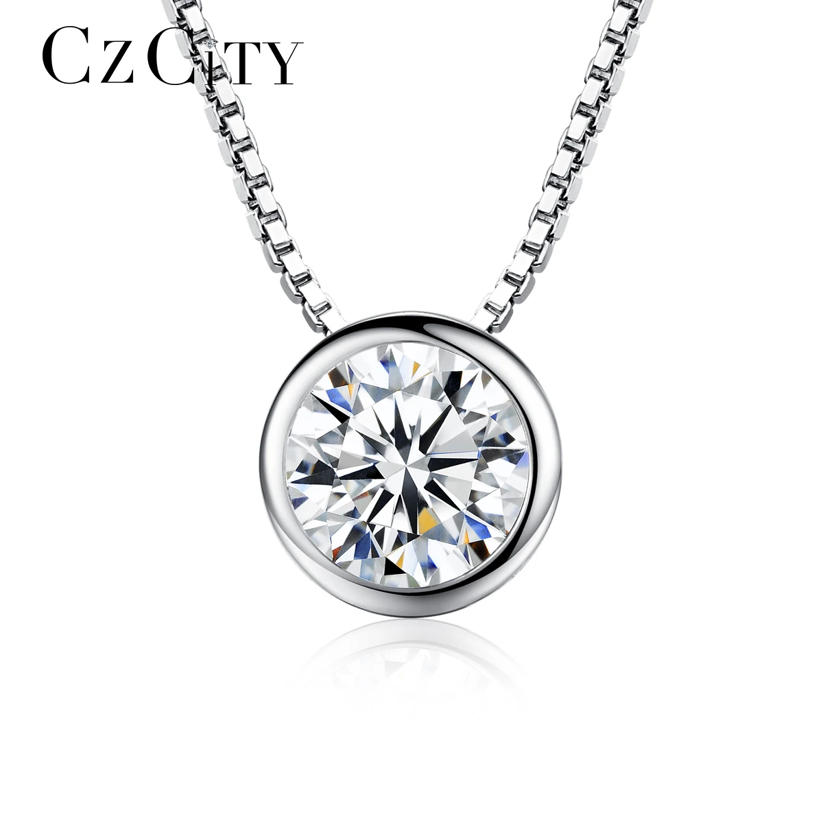 

CZCITY Top Quality 1 Carat Single Clear Cubic Zirconia S925 Sterling Silver Jewelry Bridal Engagement Silver Pendant Necklace