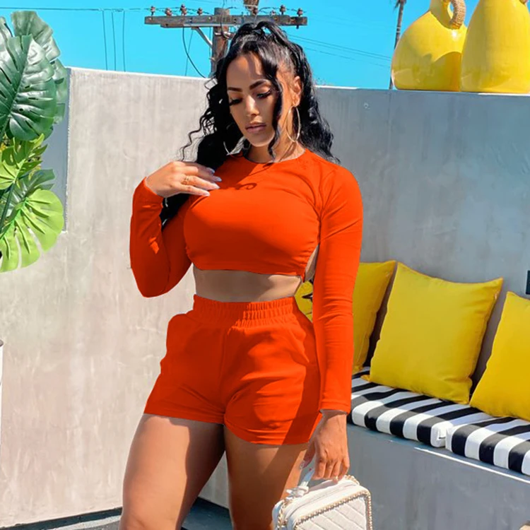 Solid Long Sleeve Backless Lace Up Short Sets Women Two Piece Fitted Women Summer Sets -CY, White,gray,black,orange
Solid Long Sleeve Backless Lace Up Short Sets Women Two Piece Fitted Women Summer Sets -CY, White,gray,black,orange