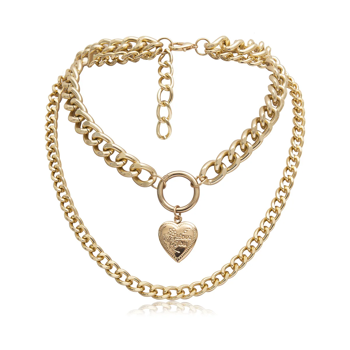 Hotsale Adjustable Gold Plating Cuban Chain Double Multi Layer Necklace Personalize Heart Sweet Heart Necklace For Women, Golden
Hotsale Adjustable Gold Plating Cuban Chain Double Multi Layer Necklace Personalize Heart Sweet Heart Necklace For Women, Golden