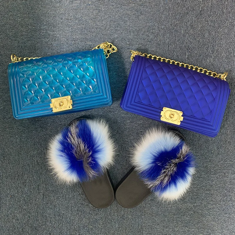 Hot Sale Summer Beach Colorful Shoes Clear Jelly Purse and Fur Slides Set for Women
Hot Sale Summer Beach Colorful Shoes Clear Jelly Purse and Fur Slides Set for Women