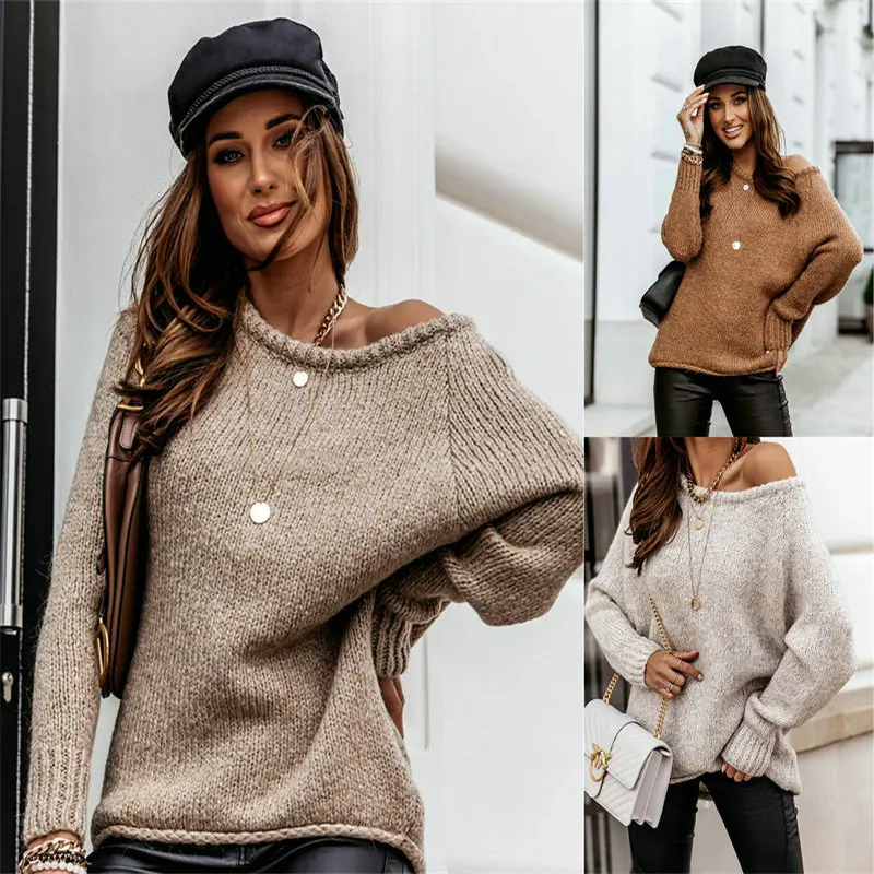 2021 Autumn Winter European American Pure Color Elegant Temperament Strapless Round Pullover Crew Neck Sweater Women
2021 Autumn Winter European American Pure Color Elegant Temperament Strapless Round Pullover Crew Neck Sweater Women