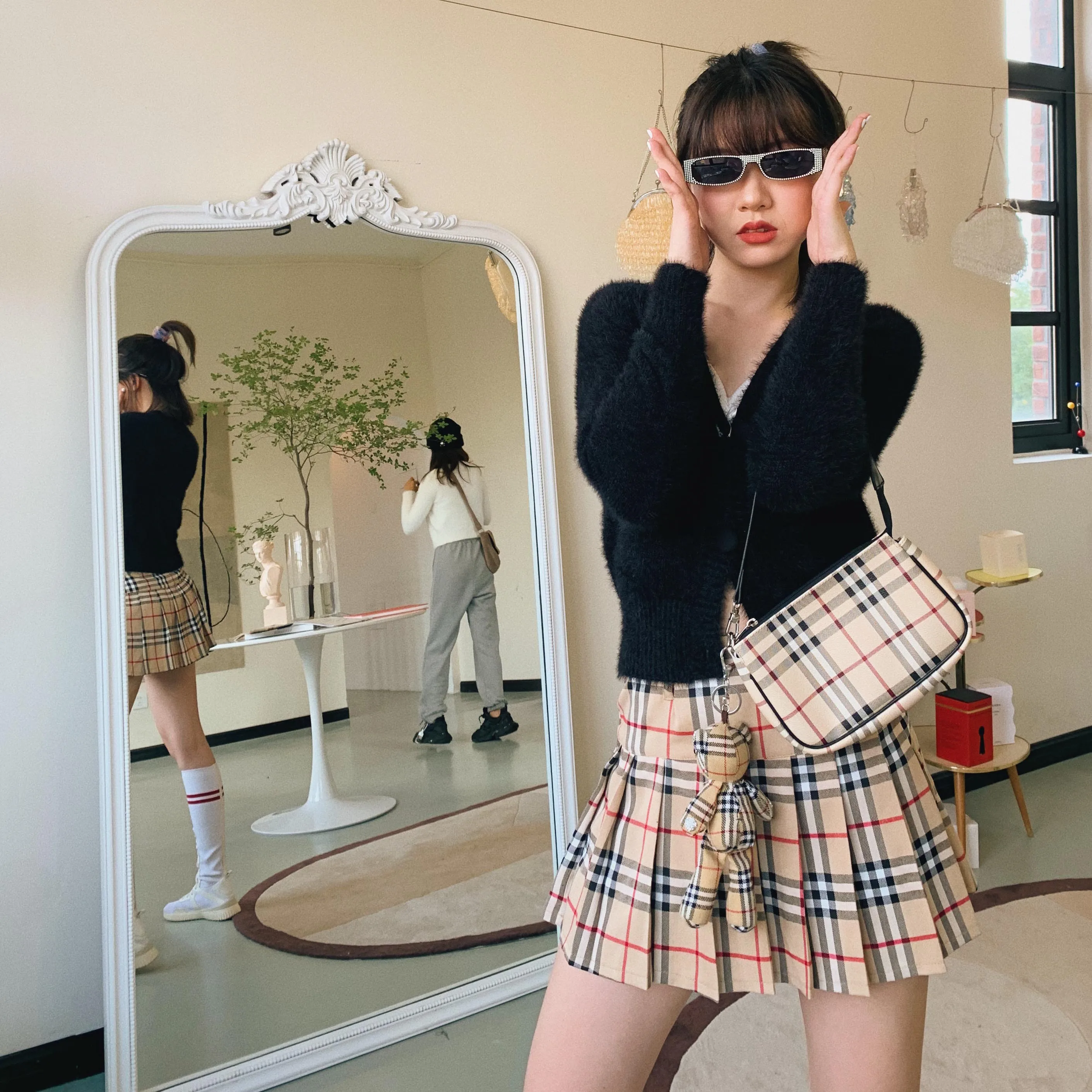 Plaid Mini Pleated Women Short Summer Light Blue Ladies Fashion Khaki Skirt, Light blue, khaki 
Plaid Mini Pleated Women Short Summer Light Blue Ladies Fashion Khaki Skirt, Light blue, khaki