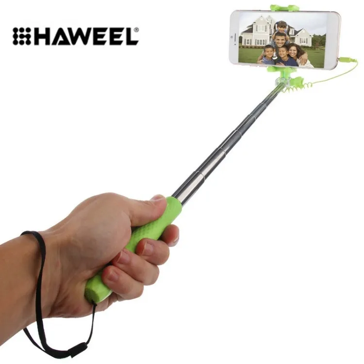

Factory Price Wholesale HAWEEL Mini Multifunction Wire Controlled Flexible Selfie Stick Stand Monopod, Green