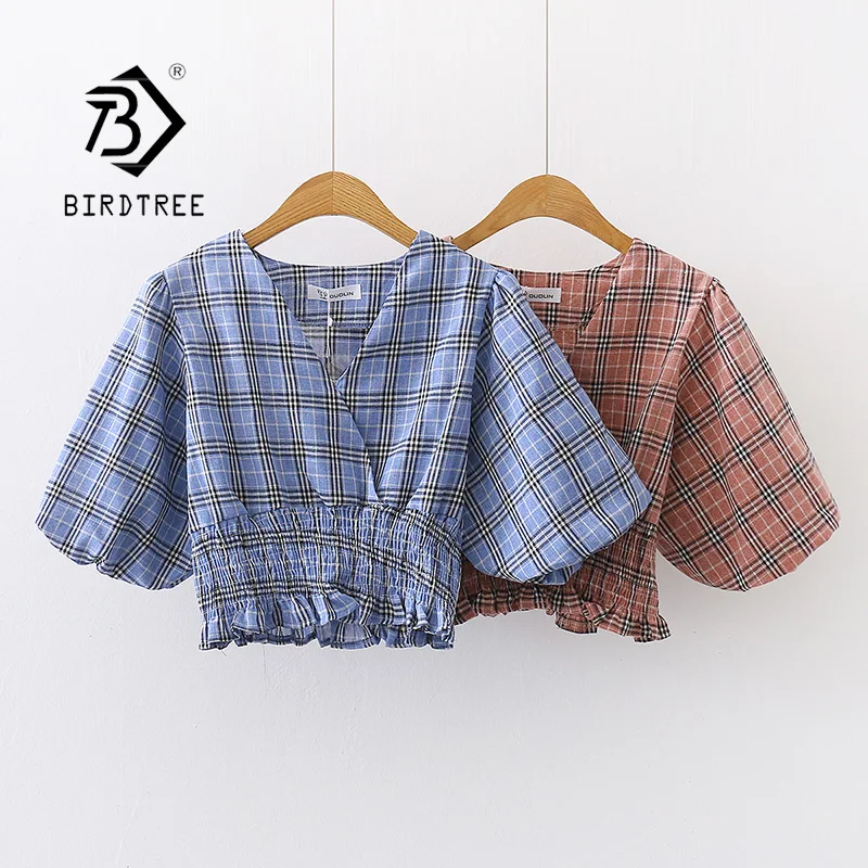 2020 New Summer Elastic Back High Waist Buttons Slim Female T-shirt Fashion Crop Tops Ruffles Plaid Women T-shirts T08504T, Pink,blue
2020 New Summer Elastic Back High Waist Buttons Slim Female T-shirt Fashion Crop Tops Ruffles Plaid Women T-shirts T08504T, Pink,blue