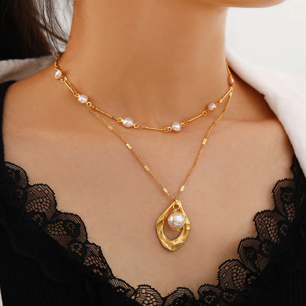 Simple Stainless Steel 18K Gold Plated Fashion Special Shaped Hollow Metal Pearl Double Layer Necklace
Simple Stainless Steel 18K Gold Plated Fashion Special Shaped Hollow Metal Pearl Double Layer Necklace