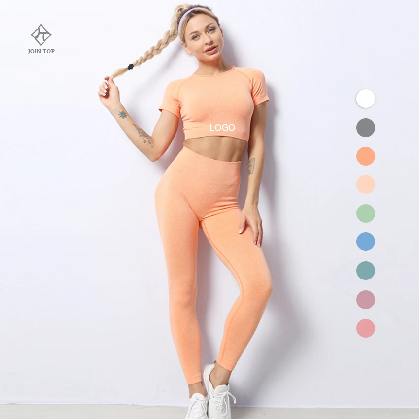 Jointop high quality fitness workout yoga pants and top short sleeve suit wholesale, Customized colors
Jointop high quality fitness workout yoga pants and top short sleeve suit wholesale, Customized colors