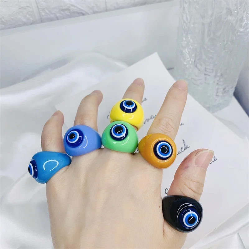 Korean New Arrived Turkish Blue Eyes Resin Rings Chunky Candy Color Open Adjustable New Design Evil Eyes Acrylic Rings
Korean New Arrived Turkish Blue Eyes Resin Rings Chunky Candy Color Open Adjustable New Design Evil Eyes Acrylic Rings