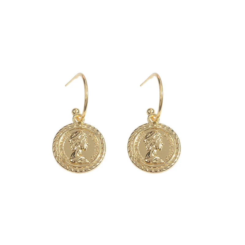 beauty head gold plated coin pearl earrings 
beauty head gold plated coin pearl earrings