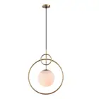Big Size Round Ring White Glass Brass Finish Iron Pendant Lamp for Entry Bedroom Kitchen Decoration