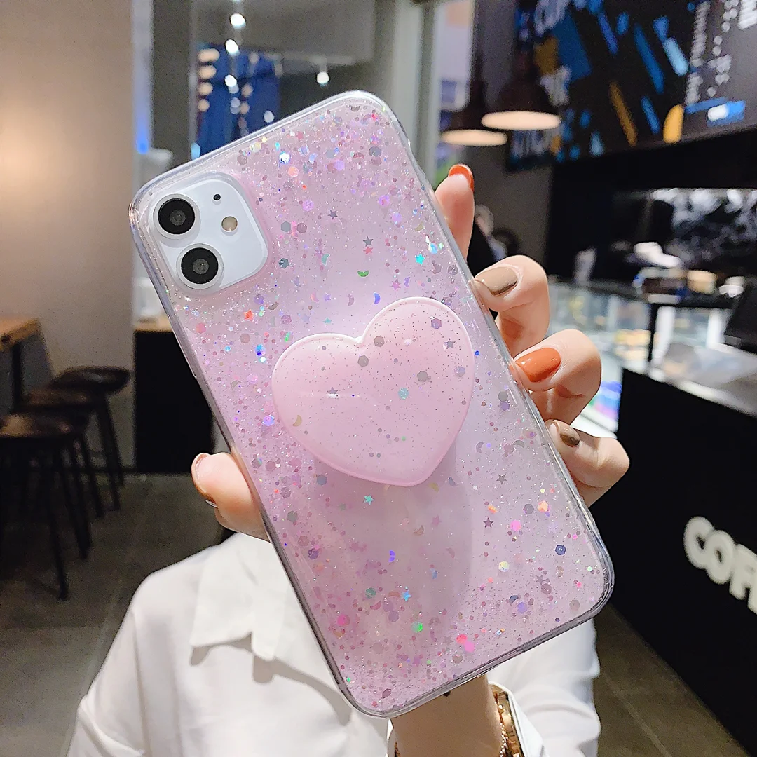 Lovely heart Holder stand Glitter silicone soft phone case for iphone 11 Pro Max X XR XS 6s 7 8 plus Socket back cover
Lovely heart Holder stand Glitter silicone soft phone case for iphone 11 Pro Max X XR XS 6s 7 8 plus Socket back cover
