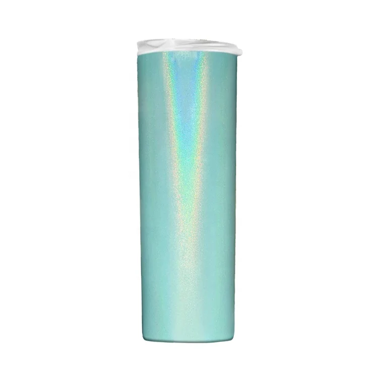 

20oz Rainbow Wine Tumblers Straight Glitter Beer Coffee Cup Straight Skinny Sublimation Shimmer Tapered Blanks Bottle With Straw