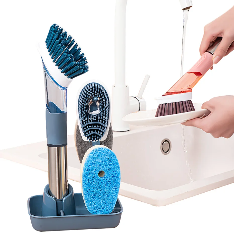Kitchen Cleaning Brush Set with Removable Brush Sponge Dispenser Long Handle Dish Pot Cleaner Automatic Liquid Dispenser, Blue/green/pink/grey
Kitchen Cleaning Brush Set with Removable Brush Sponge Dispenser Long Handle Dish Pot Cleaner Automatic Liquid Dispenser, Blue/green/pink/grey