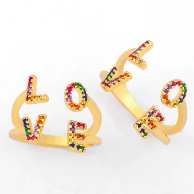 New Fashion Rainbow Cubic Zirconia LOVE Letter Ring Open Adjustable Rainbow CZ Stone Ring
New Fashion Rainbow Cubic Zirconia LOVE Letter Ring Open Adjustable Rainbow CZ Stone Ring