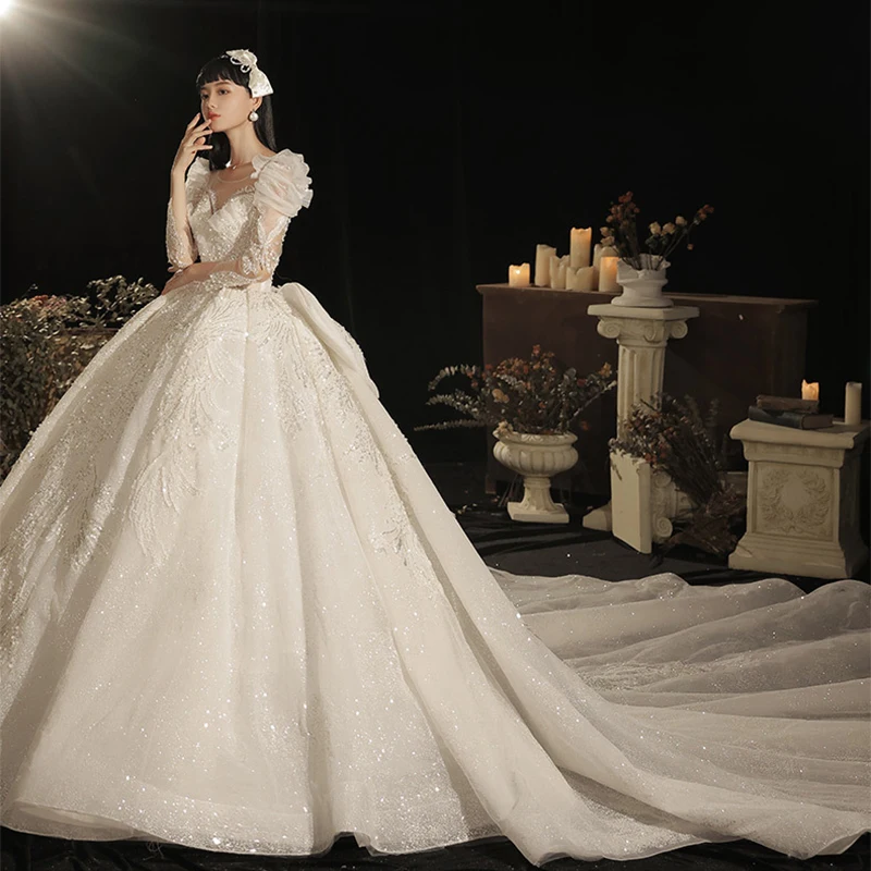 Heavy Industry New Model Puff Sleeve Lace Gowns Dress Wedding Vintage Women Long Sleeve Diamond Wedding Dress
Heavy Industry New Model Puff Sleeve Lace Gowns Dress Wedding Vintage Women Long Sleeve Diamond Wedding Dress