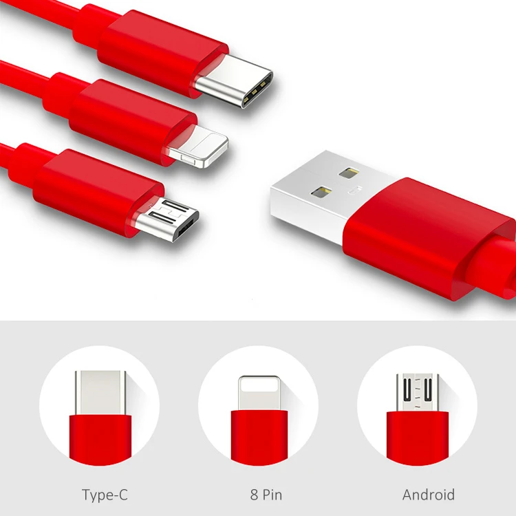 Mobile Phone 3 in 1 USB Cable With Micro USB Type C Charging Connector For Lightning iOS Android Phone Charger - ANKUX.COM