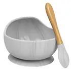 Non Spill Marble Baby Silicone Suction Feeding Bowl with Wood Spoon Set for Kid Toddler
