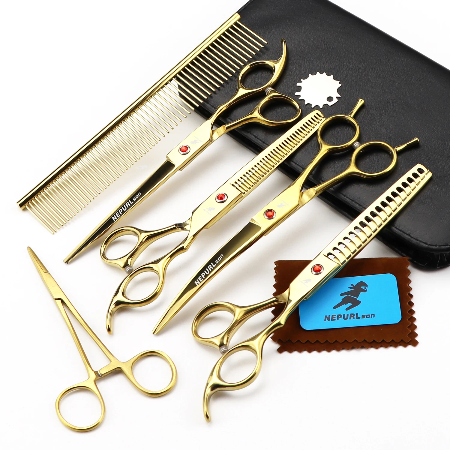 7.0 inch gold NEPURLson Factory Sale High Quality Veterinary Animal Shaped Scissors Pet Grooming Scissors Teeth 4 scissors set
7.0 inch gold NEPURLson Factory Sale High Quality Veterinary Animal Shaped Scissors Pet Grooming Scissors Teeth 4 scissors set