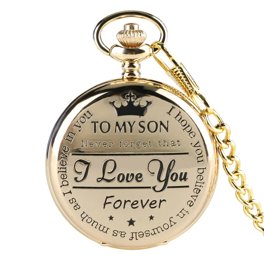 "To My Son" Modern Males Boys Mens Custom Pocket Watches with Watch Chain, Silver\black\gold
"To My Son" Modern Males Boys Mens Custom Pocket Watches with Watch Chain, Silver\black\gold
