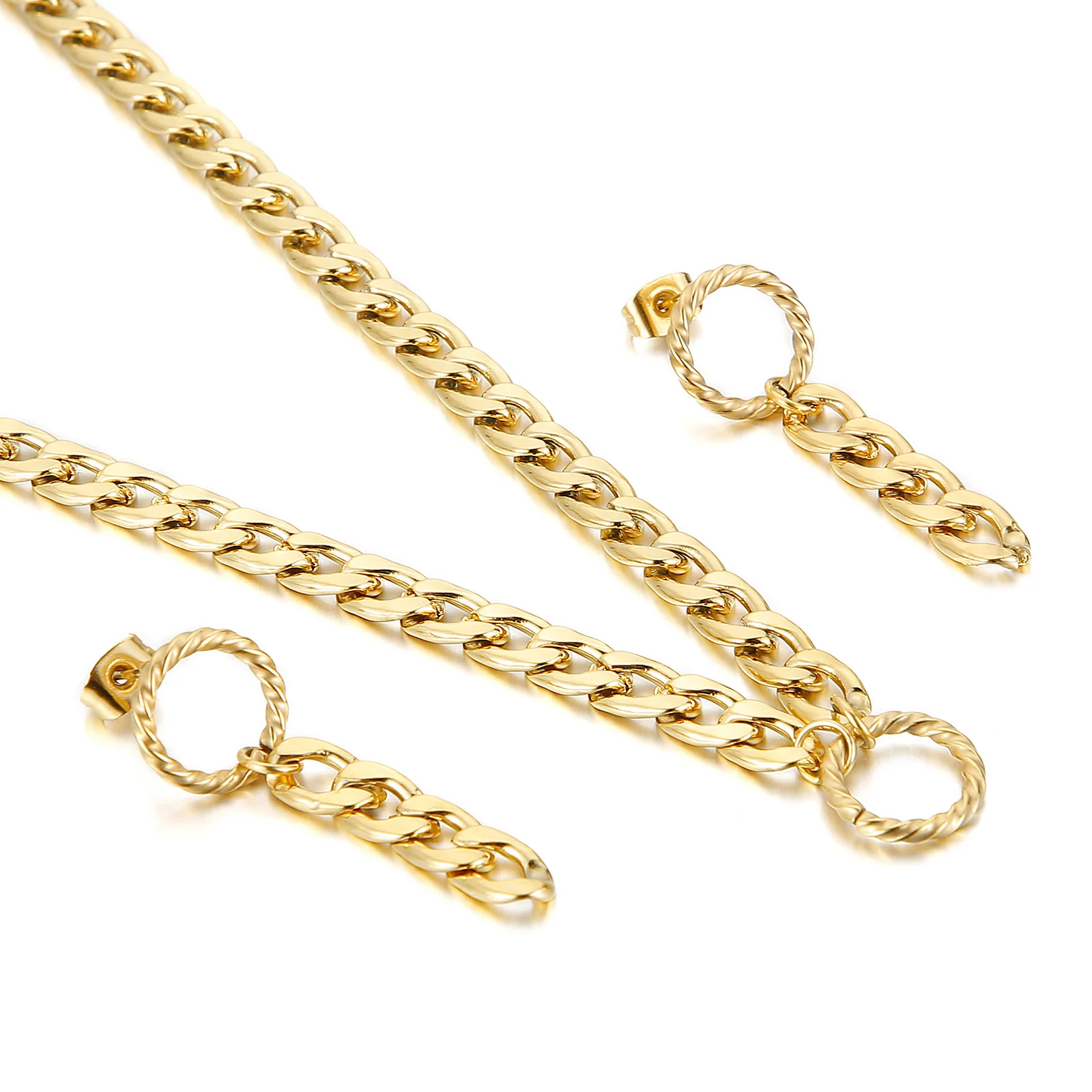 Fashion Women Round Earrings Link Chain Necklaces Round Pendant Stainless Steel Jewelry Sets
Fashion Women Round Earrings Link Chain Necklaces Round Pendant Stainless Steel Jewelry Sets