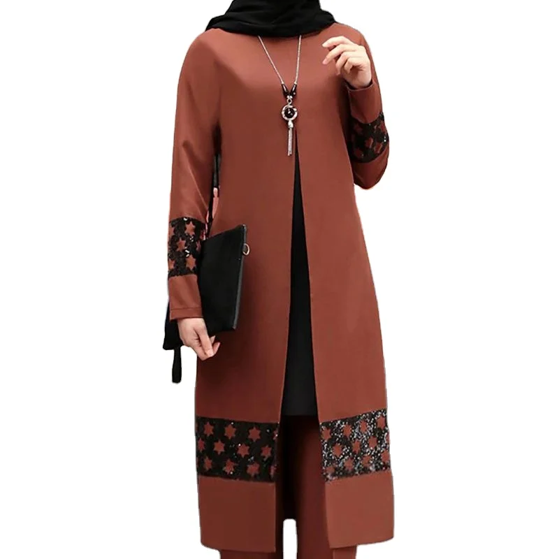 2021 New Design Ethnic Long-sleeved Loose Abaya Muslim Women Elegant Suit Islamic clothing Top and Pants, Orange red, wine red
2021 New Design Ethnic Long-sleeved Loose Abaya Muslim Women Elegant Suit Islamic clothing Top and Pants, Orange red, wine red