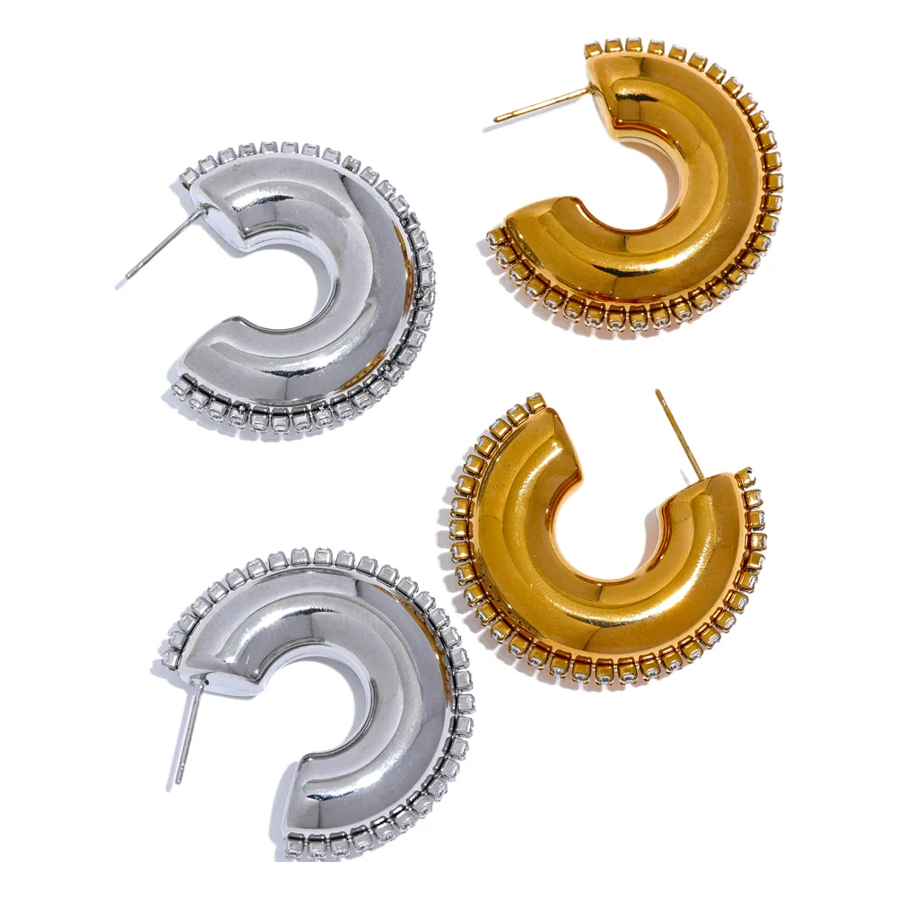 JINYOU 1719 Metal Hollow Earrings Shiny Cubic Zirconia Stainless Steel C Shape Geometric Chunky Temperament Trendy Jewelry
JINYOU 1719 Metal Hollow Earrings Shiny Cubic Zirconia Stainless Steel C Shape Geometric Chunky Temperament Trendy Jewelry