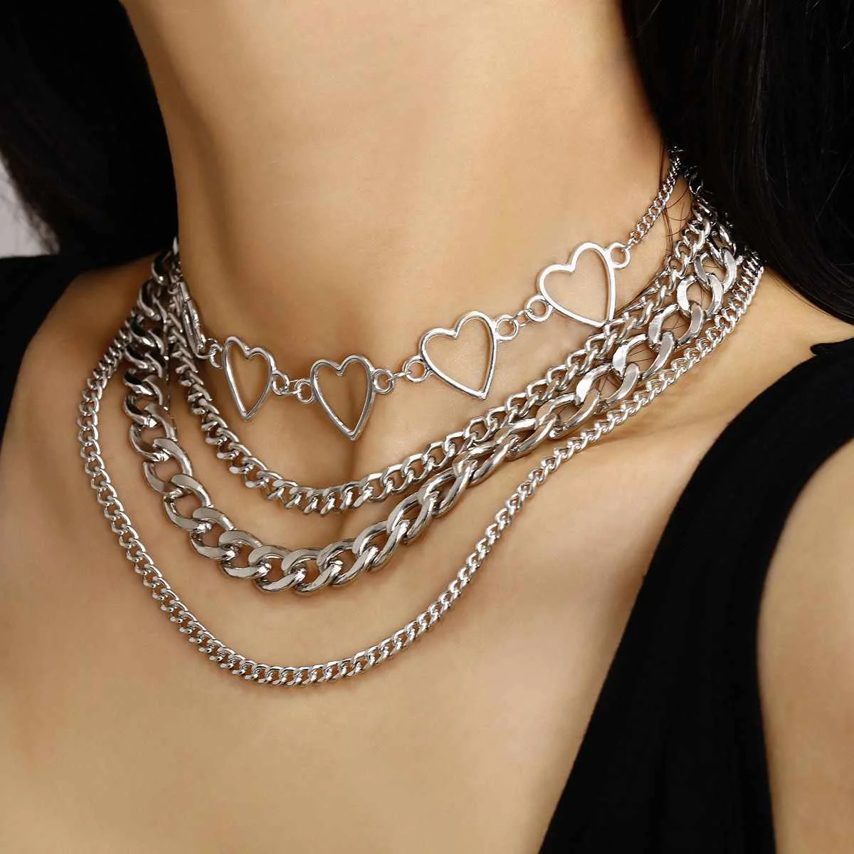 Trendy Hip Hop RH Plated Multi Layered Heavy Link Chain Hollow Heart Choker Necklace for Women Jewelry 2020
Trendy Hip Hop RH Plated Multi Layered Heavy Link Chain Hollow Heart Choker Necklace for Women Jewelry 2020