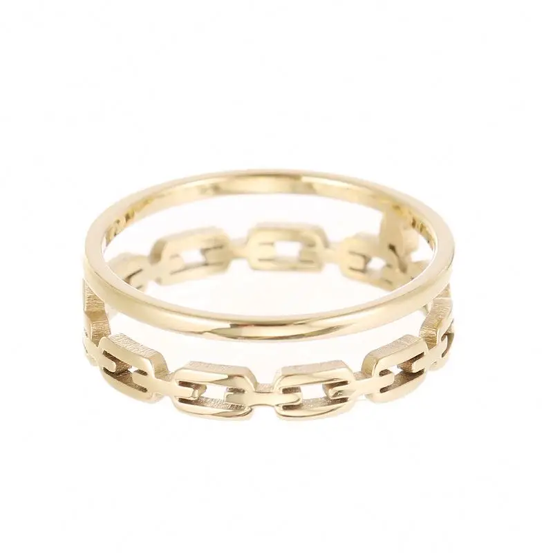 Minimalist Ring Jewelry 18K Gold Plated Stainless Steel Personalized Double Layer Wedding Chain Ring
Minimalist Ring Jewelry 18K Gold Plated Stainless Steel Personalized Double Layer Wedding Chain Ring
