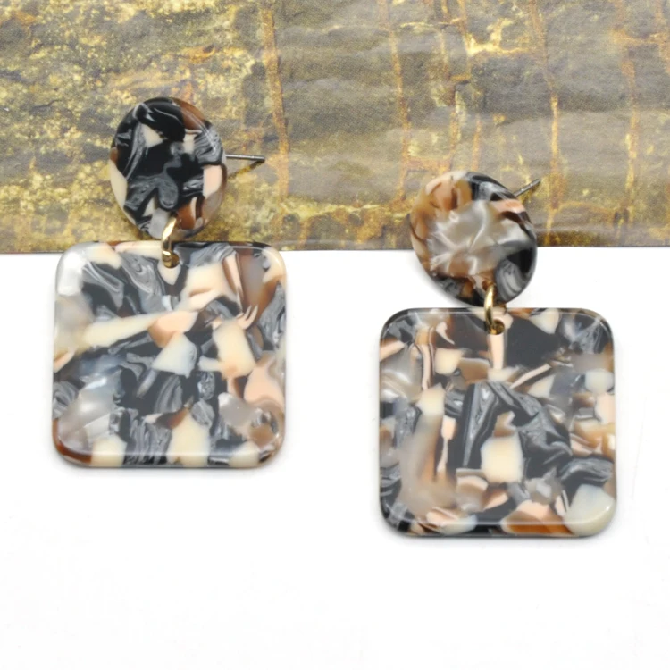 Simple square shape acetate ear jewelry for women tortoise shell custom acrylic earrings