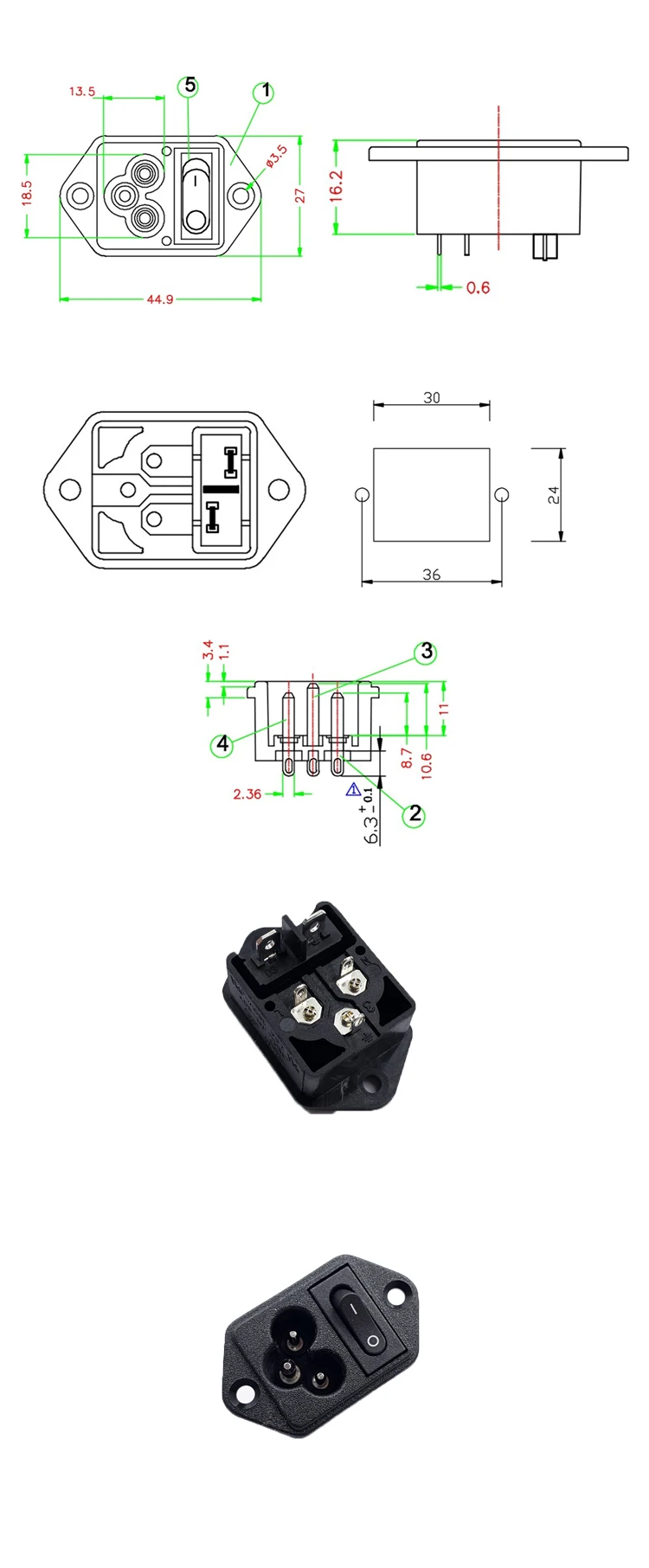 JEC AC JR-307R-01 male Connector Durable medical device Electrical socket with certification