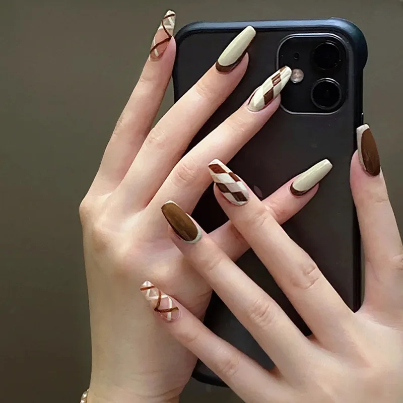 Autumn Winter False Nail Rhomboid French Long Ballet Nail Brown Wearable Removable Artificial Fingernails
Autumn Winter False Nail Rhomboid French Long Ballet Nail Brown Wearable Removable Artificial Fingernails