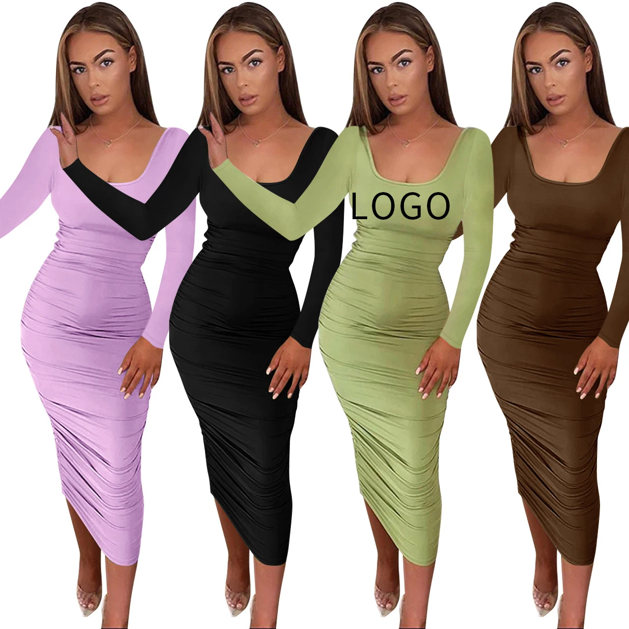 Fashion U Neck Long Sleeve Elegant Dresses For Ladies Evening Party Bodycon Women Brown Print Maxi Pleated Long Sleeve Dress
Fashion U Neck Long Sleeve Elegant Dresses For Ladies Evening Party Bodycon Women Brown Print Maxi Pleated Long Sleeve Dress