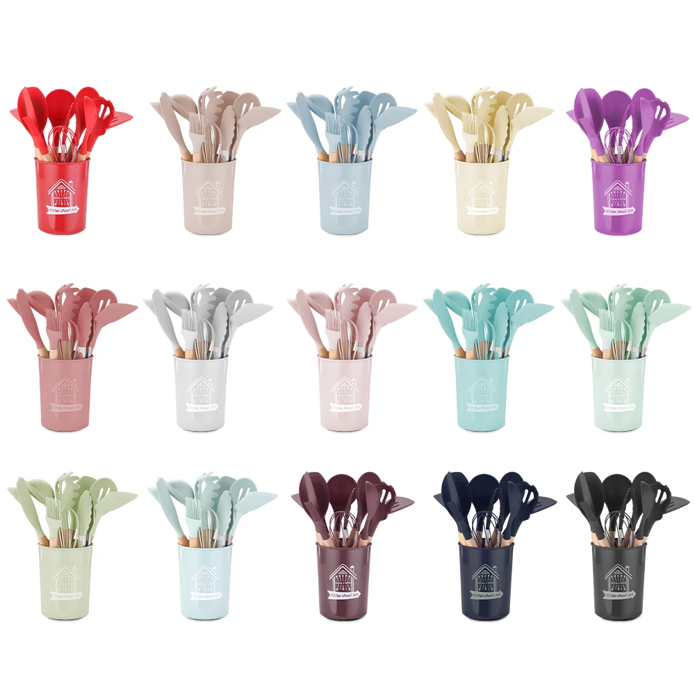 12 Pieces In 1 Set Ktichen Silicone Utensils BBQ Cooking Tool Wooden Silicon Kitchen Utensil Set, Black,red,green,pink,purple,purplish blue,custom
12 Pieces In 1 Set Ktichen Silicone Utensils BBQ Cooking Tool Wooden Silicon Kitchen Utensil Set, Black,red,green,pink,purple,purplish blue,custom
