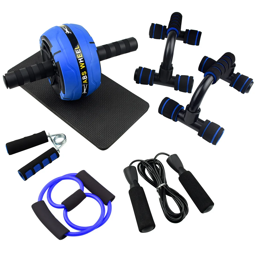 6 in 1 Abdominal Roller Set ABS Wheel Push up Bars Hand Gripper Jump Rope Knee Pad Pack Kit Fitness Equipment for Home Gym
6 in 1 Abdominal Roller Set ABS Wheel Push up Bars Hand Gripper Jump Rope Knee Pad Pack Kit Fitness Equipment for Home Gym