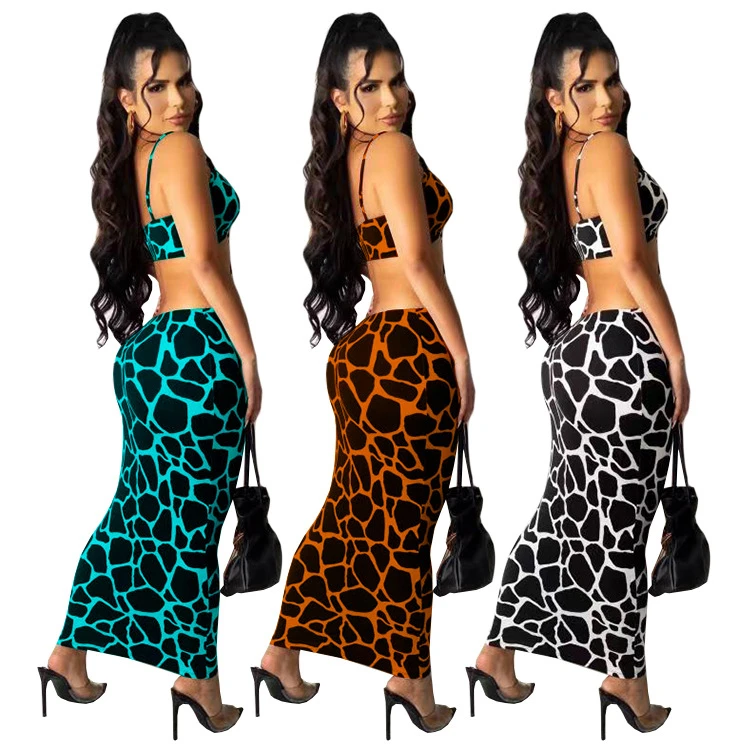 

DUODUOCOLOR 2021 summer new arrivals women no sleeve long dress fashion printing halter hollow out dress D98122