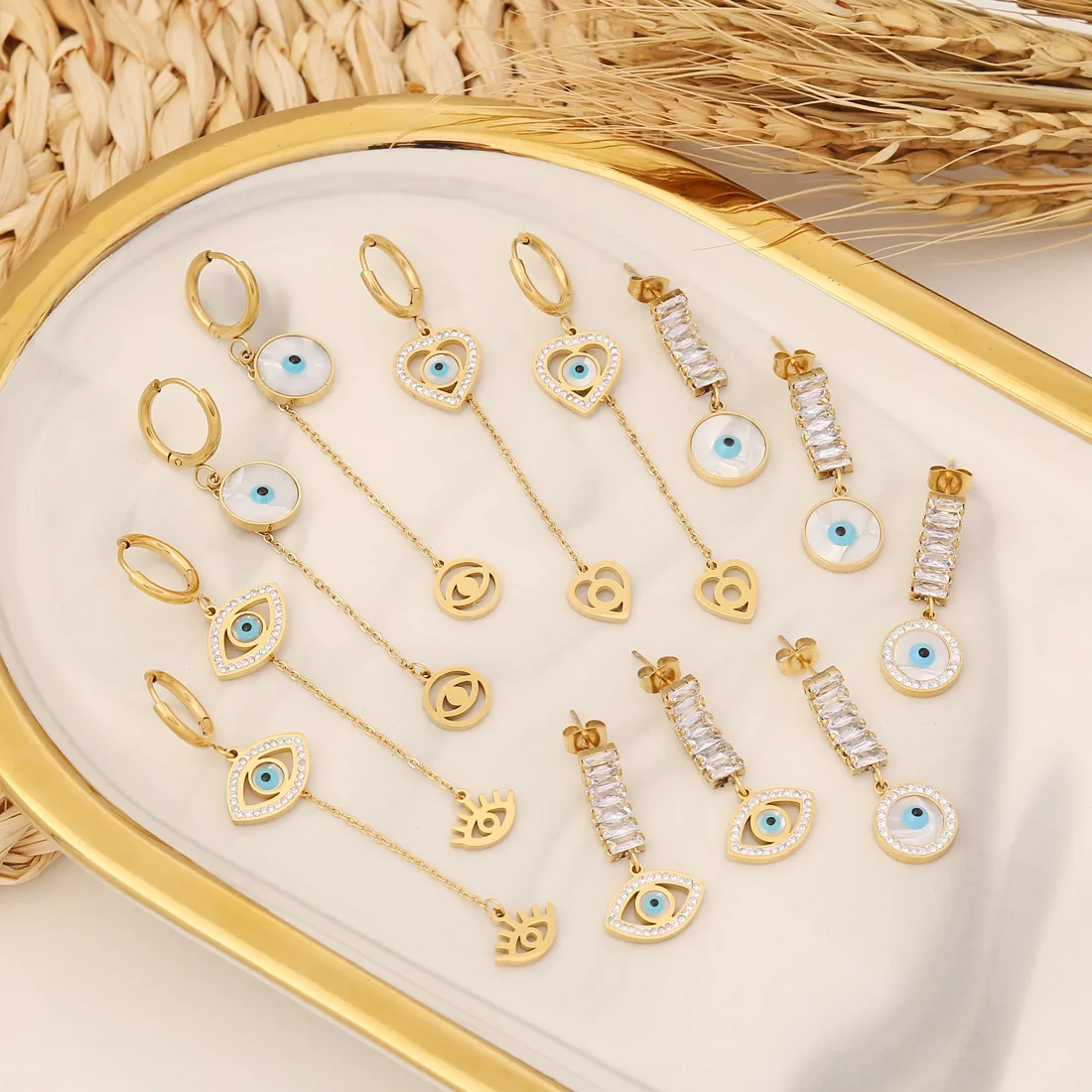 Newest Stainless Steel Tassel Turkish Blue Eye Dangle Earrings Cubic Zirconia Square Link Chain Evil Eyes Earrings
Newest Stainless Steel Tassel Turkish Blue Eye Dangle Earrings Cubic Zirconia Square Link Chain Evil Eyes Earrings