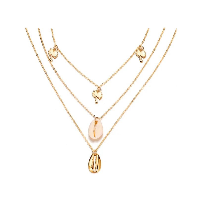 Summer Boho Style Gold Plated Alloy Layered Chain Pearl Shell Pendant Choker Necklaces for Women
Summer Boho Style Gold Plated Alloy Layered Chain Pearl Shell Pendant Choker Necklaces for Women