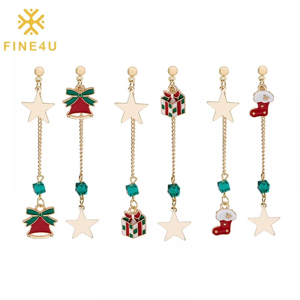New Asymmetrical Women Trendy Fashion Socks Bell Star Pendant Christmas Jewelry Tassel Earrings, As the picture shown
New Asymmetrical Women Trendy Fashion Socks Bell Star Pendant Christmas Jewelry Tassel Earrings, As the picture shown