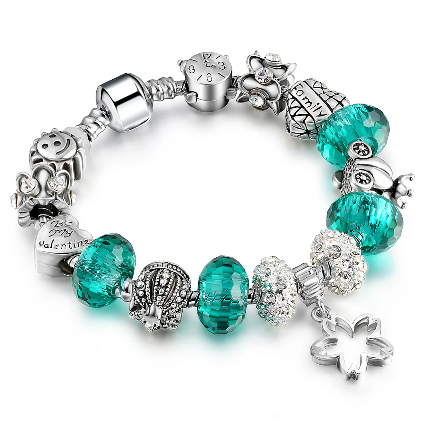 18/19/20cm Faceted Crystal Bead Bracelet Handmade Tibetan Silver Smiley Clock Fish Crown Beaded Charm Bracelet Valentine's Gift
18/19/20cm Faceted Crystal Bead Bracelet Handmade Tibetan Silver Smiley Clock Fish Crown Beaded Charm Bracelet Valentine's Gift