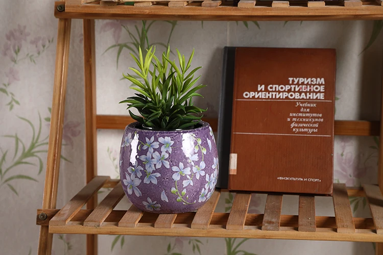 意大利现代花园装饰室内室外植物花盆定制紫色花盆与优雅的花朵图案