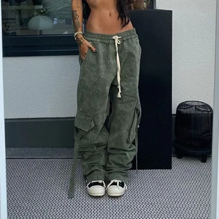 Stylish Streetwear 100% Cotton Wide Leg Pants Women Loose Stacked Cargo Pants, 2colors
Stylish Streetwear 100% Cotton Wide Leg Pants Women Loose Stacked Cargo Pants, 2colors