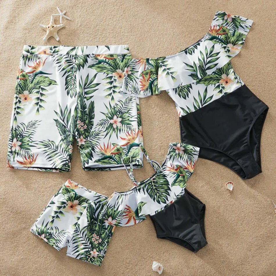 Oem Mommy And Me Family Bikini Set Flounce Plumeria Printed Matching Swimsuits For Women Men And Kids Boy Girls, White
Oem Mommy And Me Family Bikini Set Flounce Plumeria Printed Matching Swimsuits For Women Men And Kids Boy Girls, White