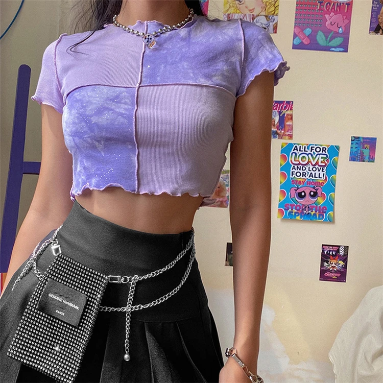 new arrival short sleeve patchwork elastic summer girls crop top designer tie-dyed t shirt woman
new arrival short sleeve patchwork elastic summer girls crop top designer tie-dyed t shirt woman