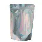 Plastic ziplock clear transparent front and holographic foil back zip lock stand up pouch bag with zipper