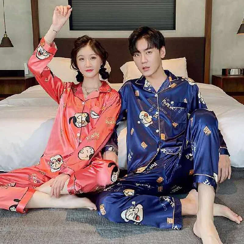 Satin Pyjama couple set Spring Fall new cardigan Men And Silk Pyjamas Women Home Leisure Sleepwear Suit Couple Sleeping Wear, Required
Satin Pyjama couple set Spring Fall new cardigan Men And Silk Pyjamas Women Home Leisure Sleepwear Suit Couple Sleeping Wear, Required
