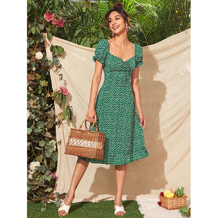 Daily casual printed dresses, summer new fashion, versatile, slim and slim one-piece dress suitable for picnic, Mint
Daily casual printed dresses, summer new fashion, versatile, slim and slim one-piece dress suitable for picnic, Mint