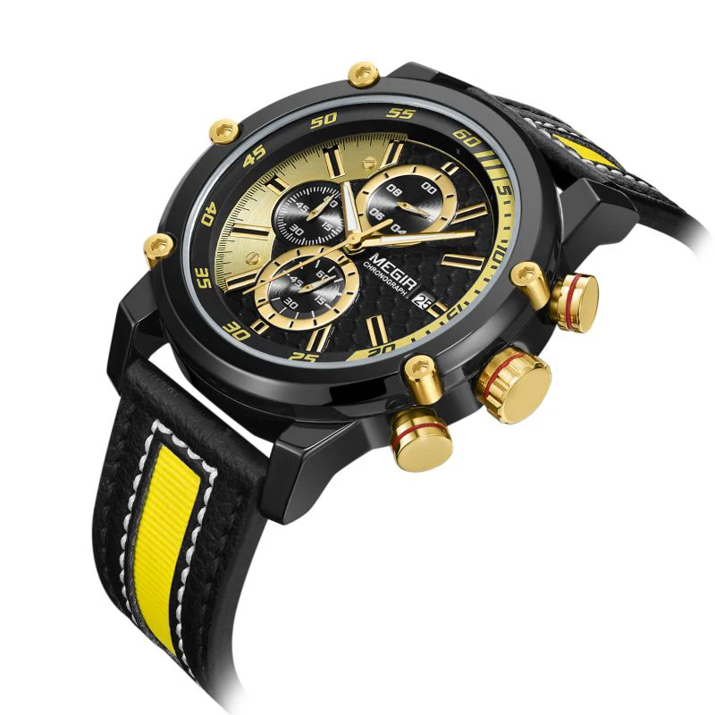 Reloj Hombre MEGIR 2079 Black Yellow Fashion Chronograph Sport Watches Waterproof Luxury Men Leather Wrist Watch, Black, silver, yellow, red
Reloj Hombre MEGIR 2079 Black Yellow Fashion Chronograph Sport Watches Waterproof Luxury Men Leather Wrist Watch, Black, silver, yellow, red