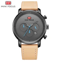 

MINI FOCUS MF0102G New Arrival Wholesale Watches Quartz Analog 3 Dials Genuine Leather Strap Chronograph Mens Sports Wristwatch