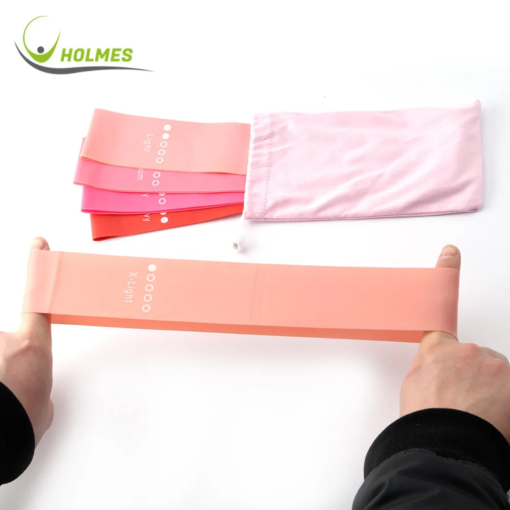 Eco-friendly customized bag and logo latex resistance bands 5 piece set, Pink 
Eco-friendly customized bag and logo latex resistance bands 5 piece set, Pink