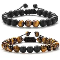 

Men Women Couple Beads Custom Jewelry Sets Gifts Agate String Braided Rope Natural Tiger Eye Stone Yoga Bracelets Bangle